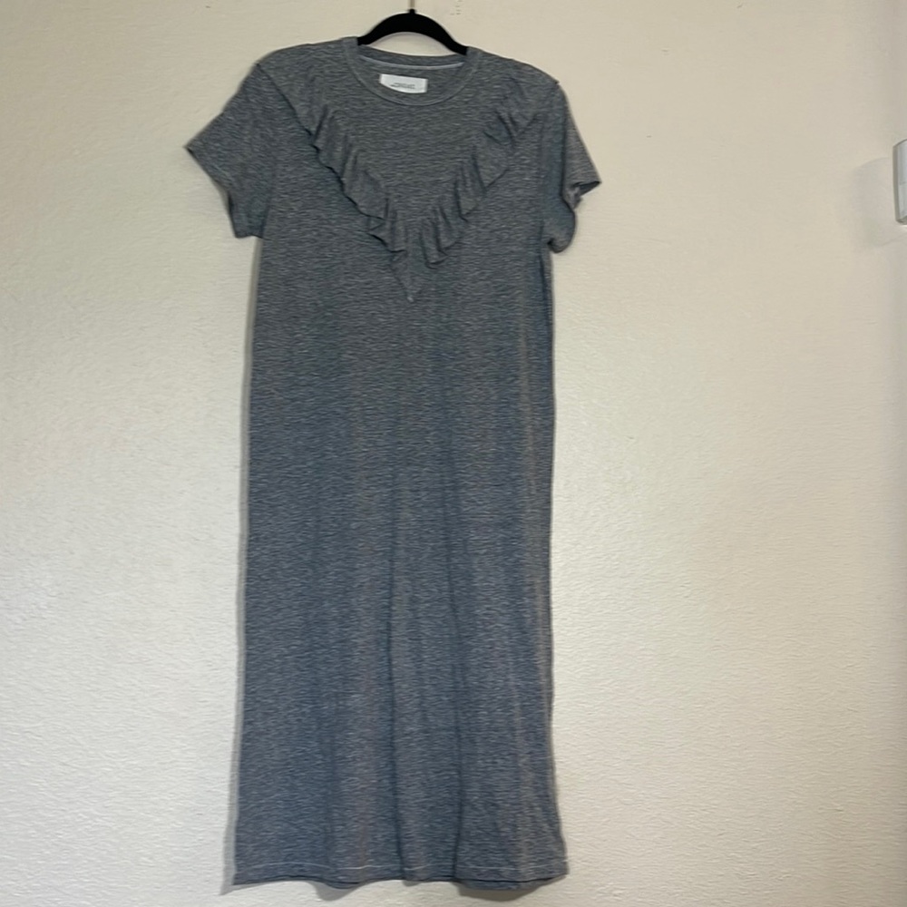 The Great The Tuxedo Dress Heather Cotton Blend Ruffle Trim Bustlne Midi Size 0